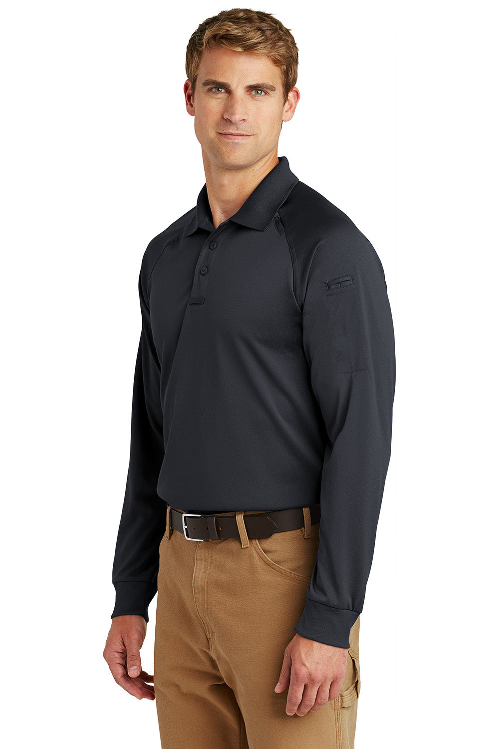 CornerStone CS410LS Mens Select Tactical Moisture Wicking Long Sleeve Polo Shirt Charcoal Grey Model 3q