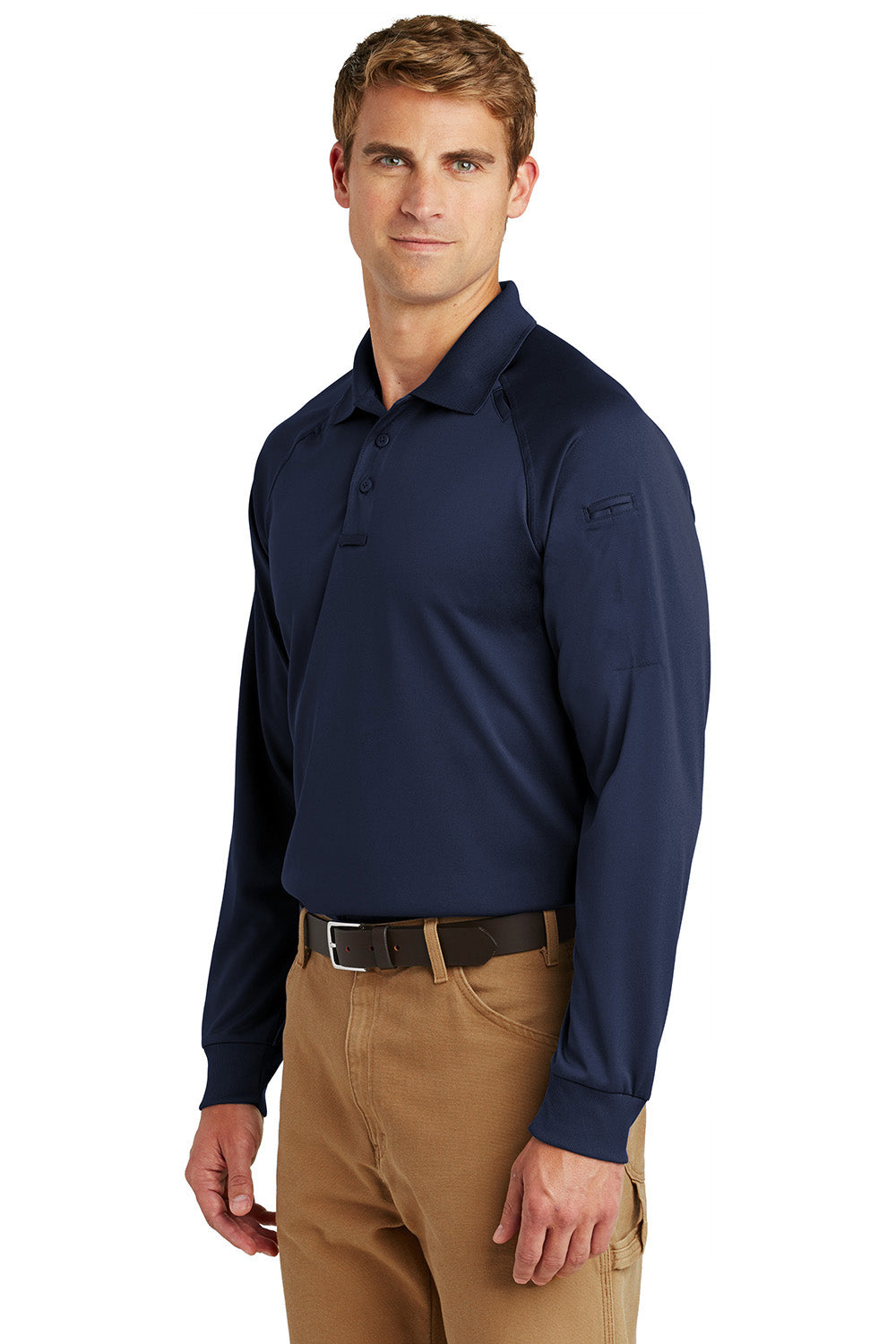 CornerStone CS410LS Mens Select Tactical Moisture Wicking Long Sleeve Polo Shirt Dark Navy Blue Model 3q