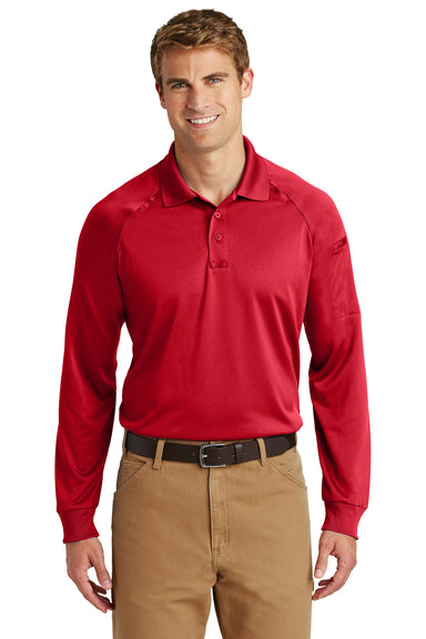 CornerStone CS410LS Mens Select Tactical Moisture Wicking Long Sleeve Polo Shirt Red Model Front