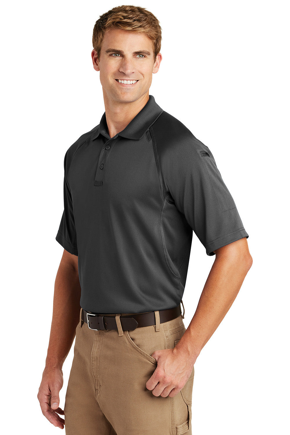 CornerStone CS410/TLCS410 Mens Select Tactical Moisture Wicking Short Sleeve Polo Shirt Charcoal Grey Model 3q