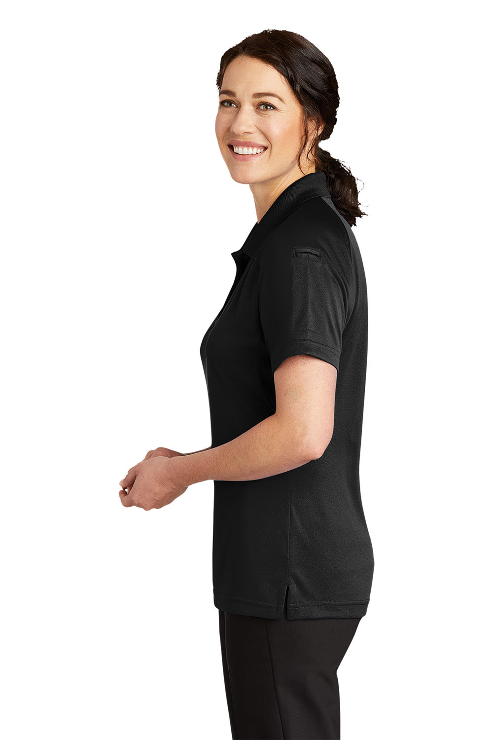 CornerStone CS411 Womens Select Tactical Moisture Wicking Short Sleeve Polo Shirt Black Model Side