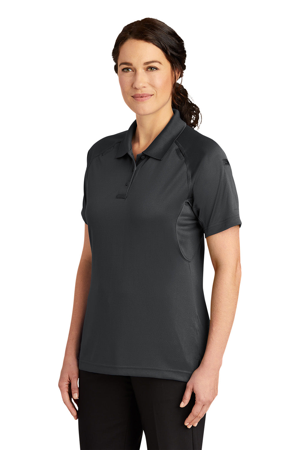 CornerStone CS411 Womens Select Tactical Moisture Wicking Short Sleeve Polo Shirt Charcoal Grey Model 3q