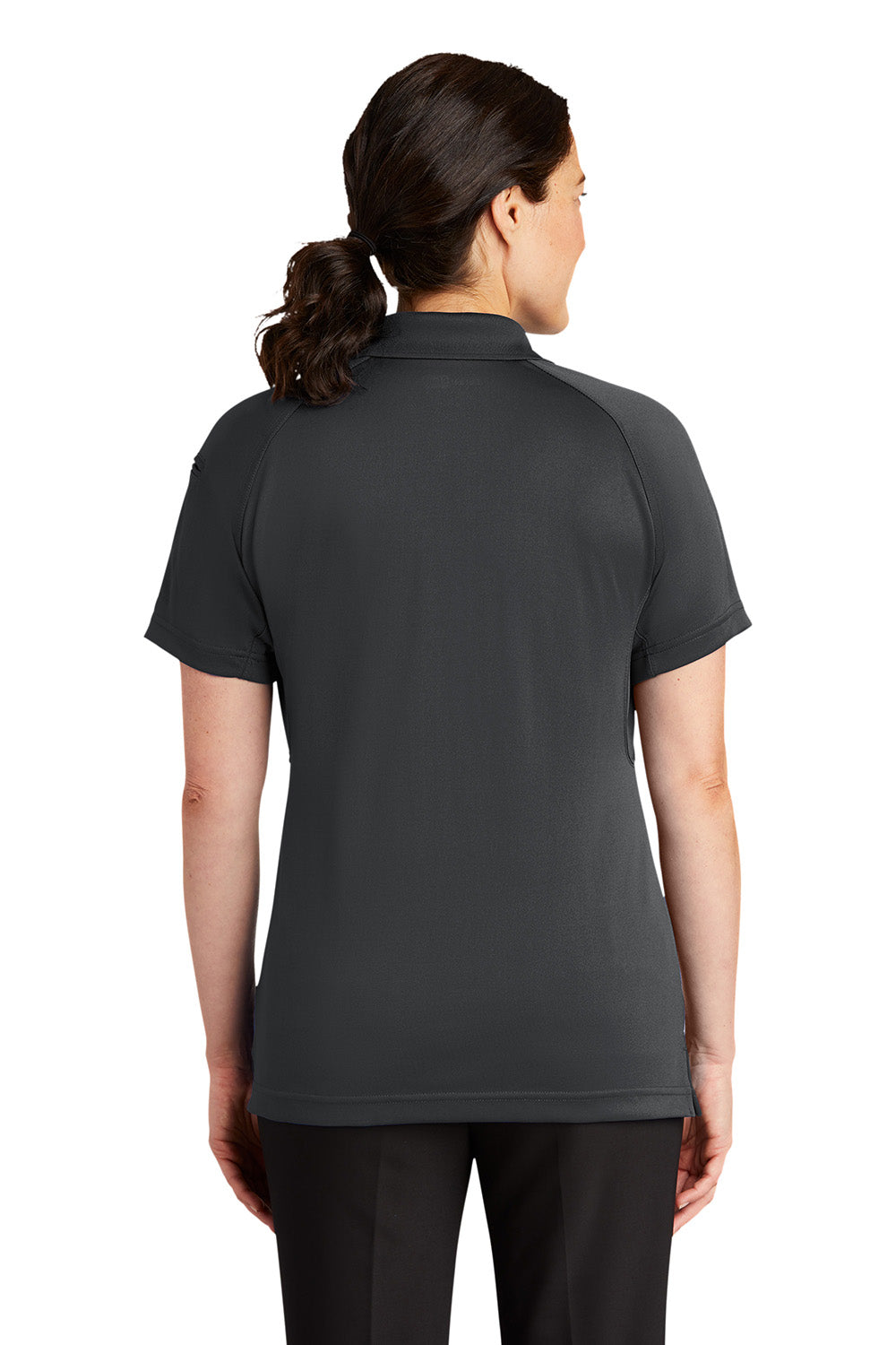 CornerStone CS411 Womens Select Tactical Moisture Wicking Short Sleeve Polo Shirt Charcoal Grey Model Back