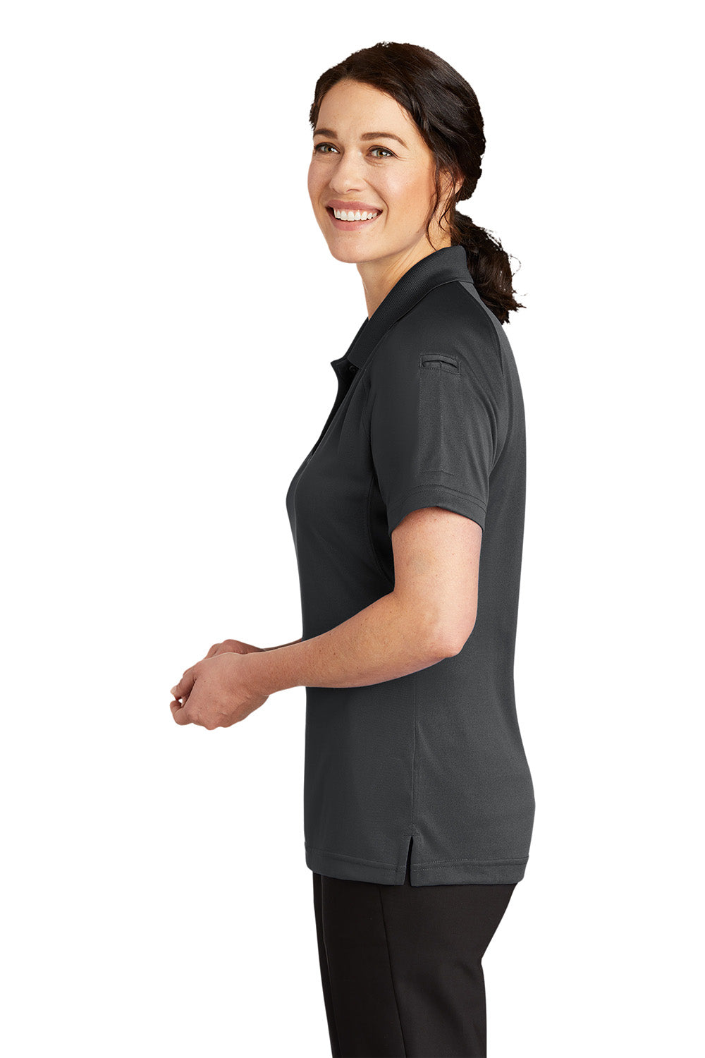 CornerStone CS411 Womens Select Tactical Moisture Wicking Short Sleeve Polo Shirt Charcoal Grey Model Side