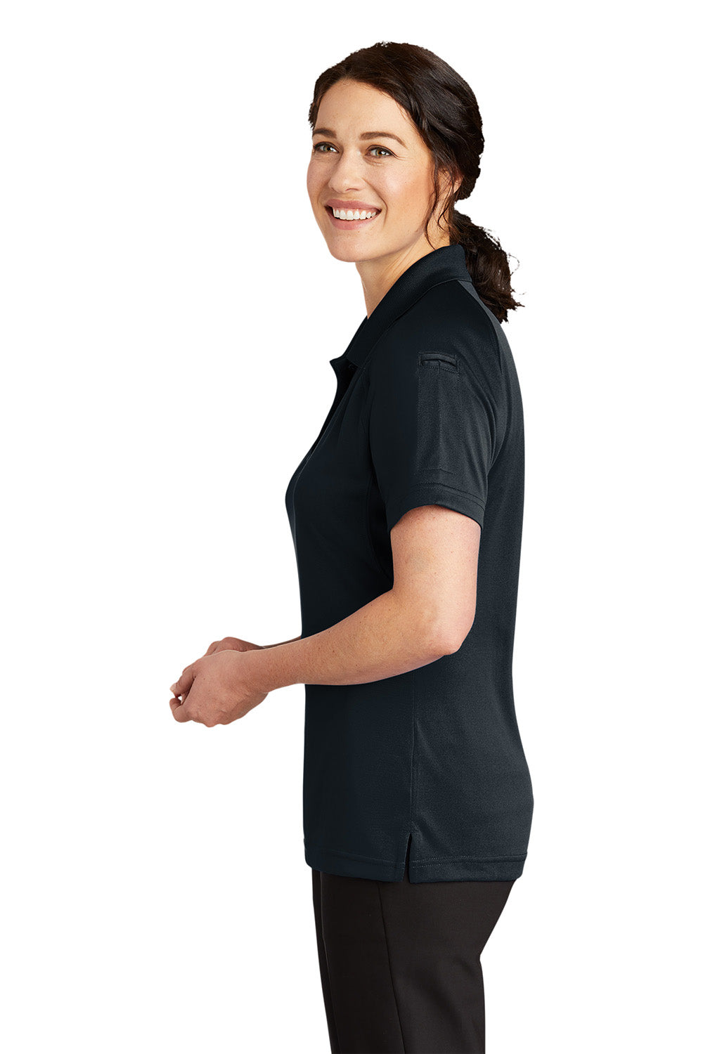 CornerStone CS411 Womens Select Tactical Moisture Wicking Short Sleeve Polo Shirt Dark Navy Blue Model Side