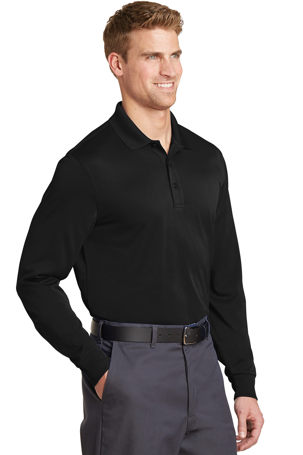 CornerStone CS412LS Mens Select Moisture Wicking Long Sleeve Polo Shirt Black Model 3q