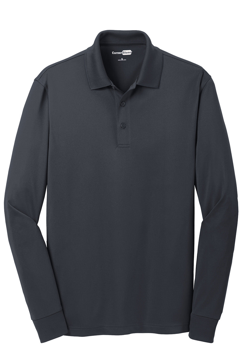 CornerStone CS412LS Mens Select Moisture Wicking Long Sleeve Polo Shirt Charcoal Grey Flat Front