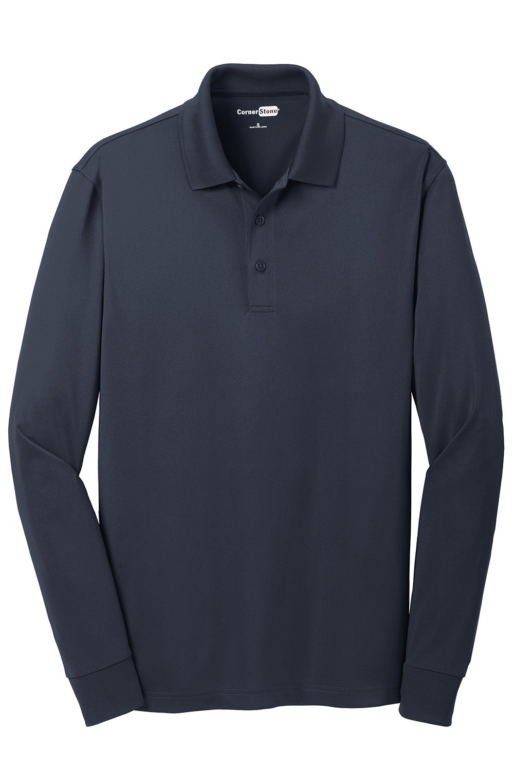 CornerStone CS412LS Mens Select Moisture Wicking Long Sleeve Polo Shirt Dark Navy Blue Flat Front