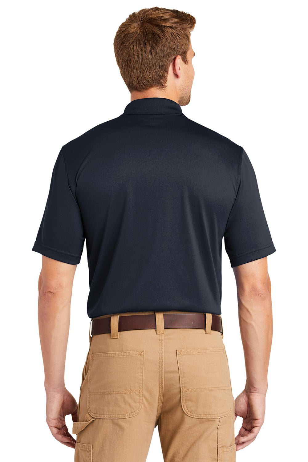 CornerStone CS412P Mens Select Moisture Wicking Short Sleeve Polo Shirt w/ Pocket Dark Navy Blue Model Back