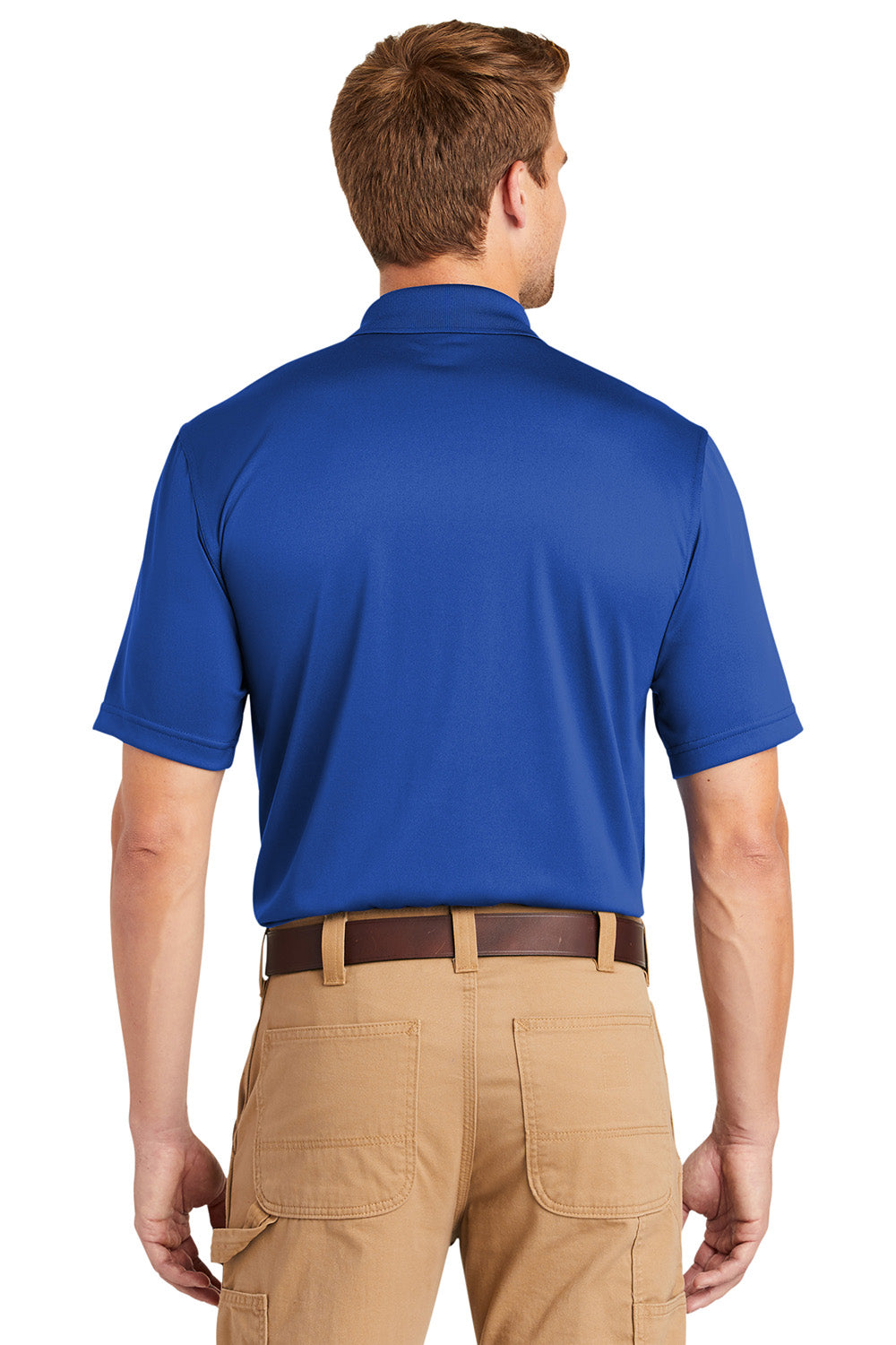 CornerStone CS412P Mens Select Moisture Wicking Short Sleeve Polo Shirt w/ Pocket Royal Blue Model Back