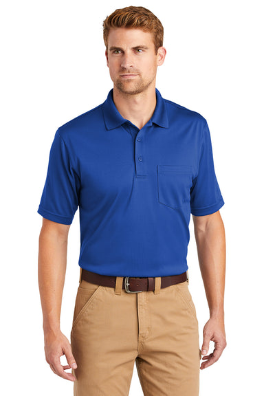 CornerStone CS412P Mens Select Moisture Wicking Short Sleeve Polo Shirt w/ Pocket Royal Blue Model Front