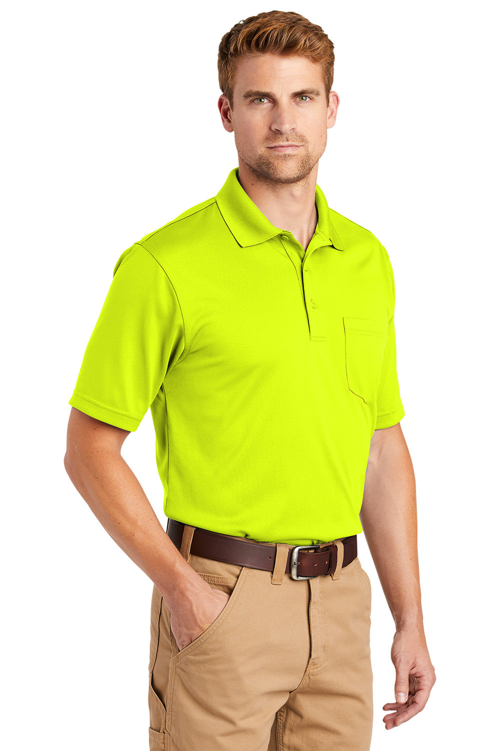 CornerStone CS412P Mens Select Moisture Wicking Short Sleeve Polo Shirt w/ Pocket Safety Yellow Model 3q