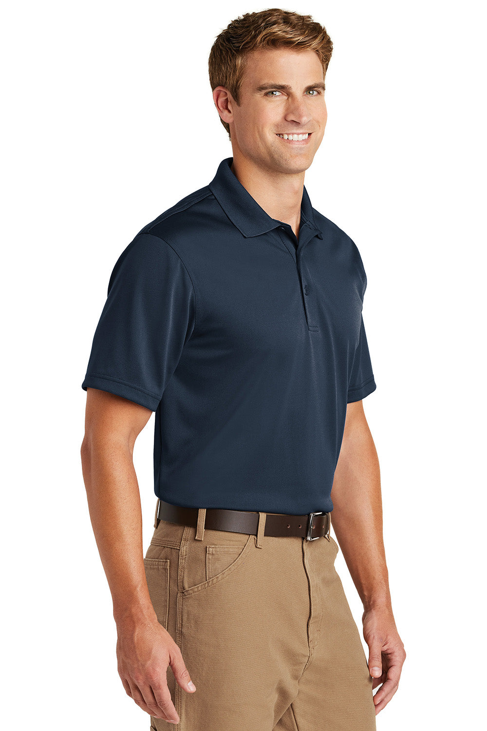 CornerStone CS412/TLCS412 Mens Select Moisture Wicking Short Sleeve Polo Shirt Dark Navy Blue Model 3q