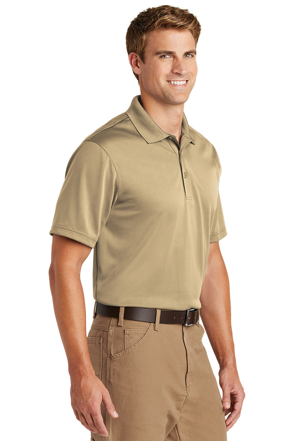 CornerStone CS412/TLCS412 Mens Select Moisture Wicking Short Sleeve Polo Shirt Tan Model 3q