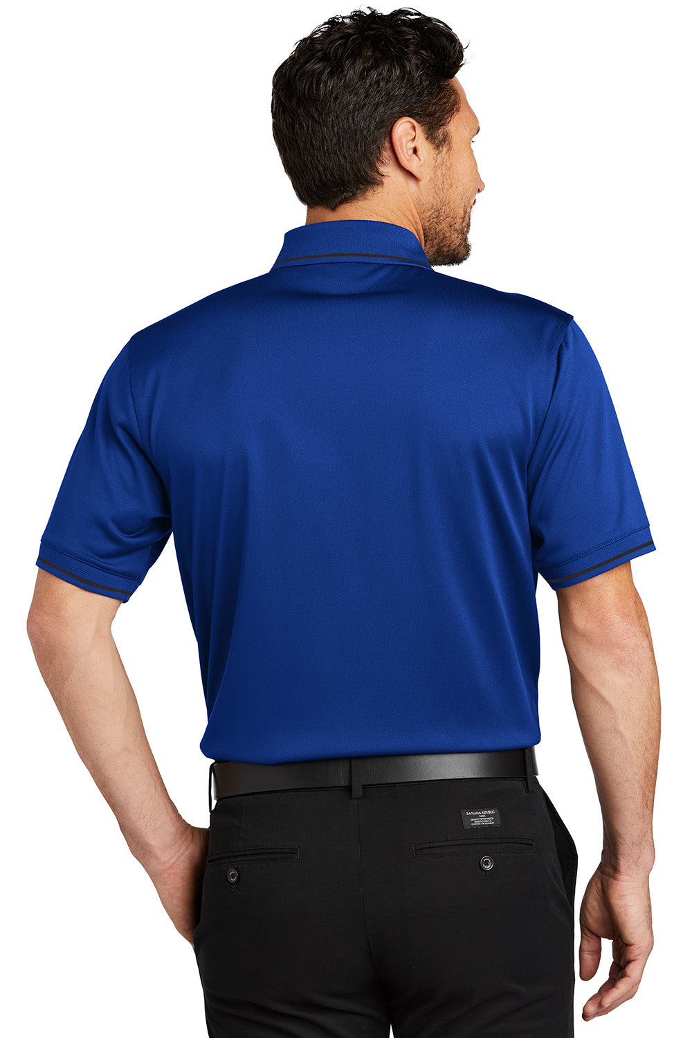 CornerStone CS415 Mens Select Moisture Wicking Short Sleeve Polo Shirt w/ Pocket Royal Blue/Black Model Back