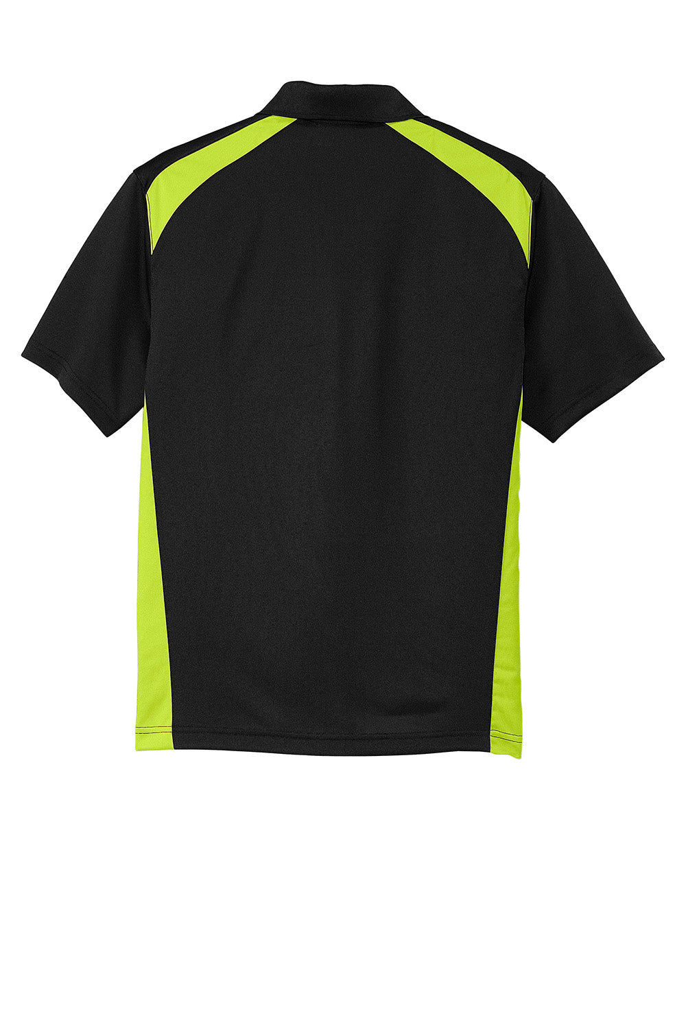 CornerStone CS416 Mens Select Moisture Wicking Short Sleeve Polo Shirt w/ Pocket Black/Shock Green Flat Back