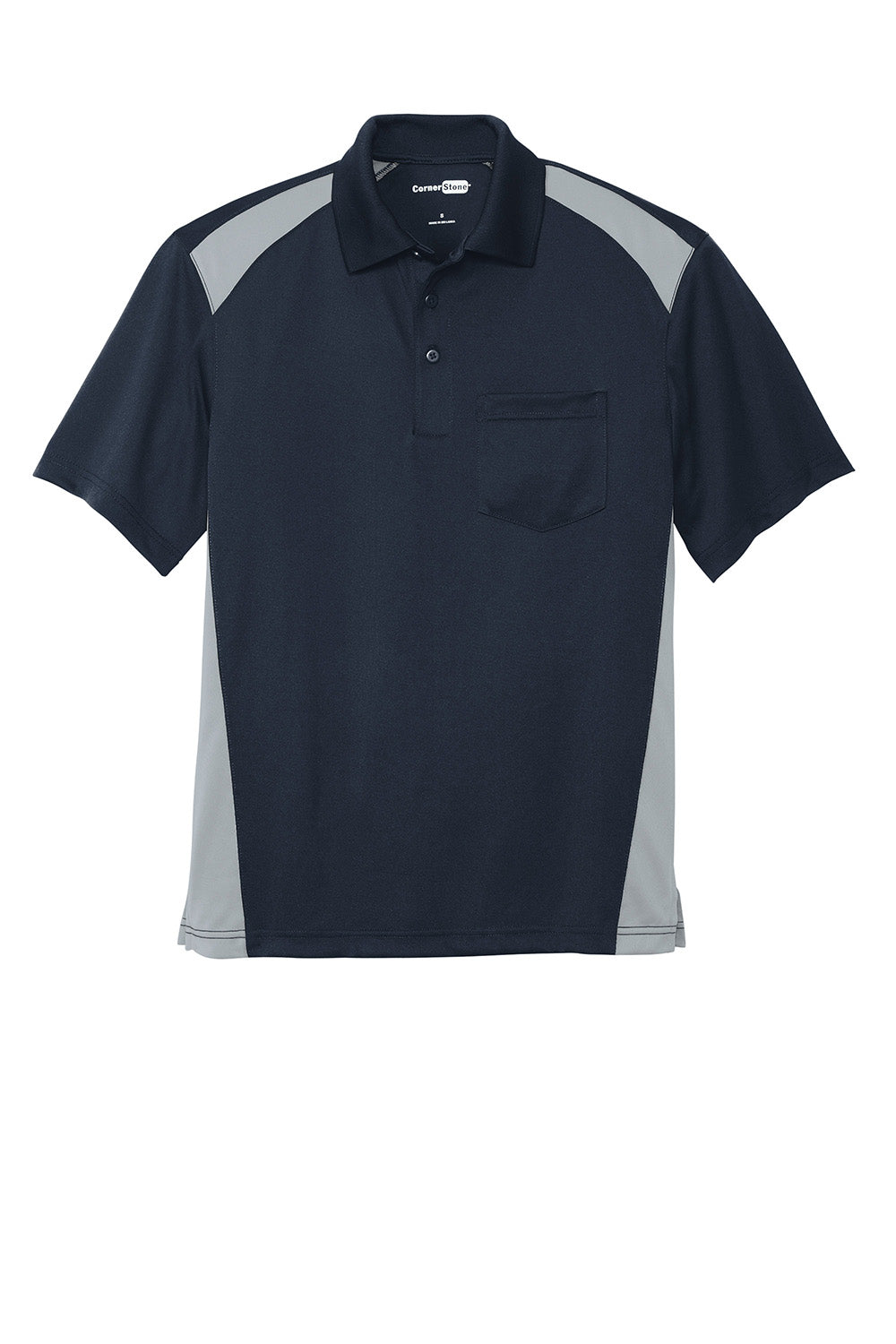 CornerStone CS416 Mens Select Moisture Wicking Short Sleeve Polo Shirt w/ Pocket Dark Navy Blue/Light Grey Flat Front