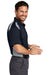 CornerStone CS416 Mens Select Moisture Wicking Short Sleeve Polo Shirt w/ Pocket Dark Navy Blue/Light Grey Model Side