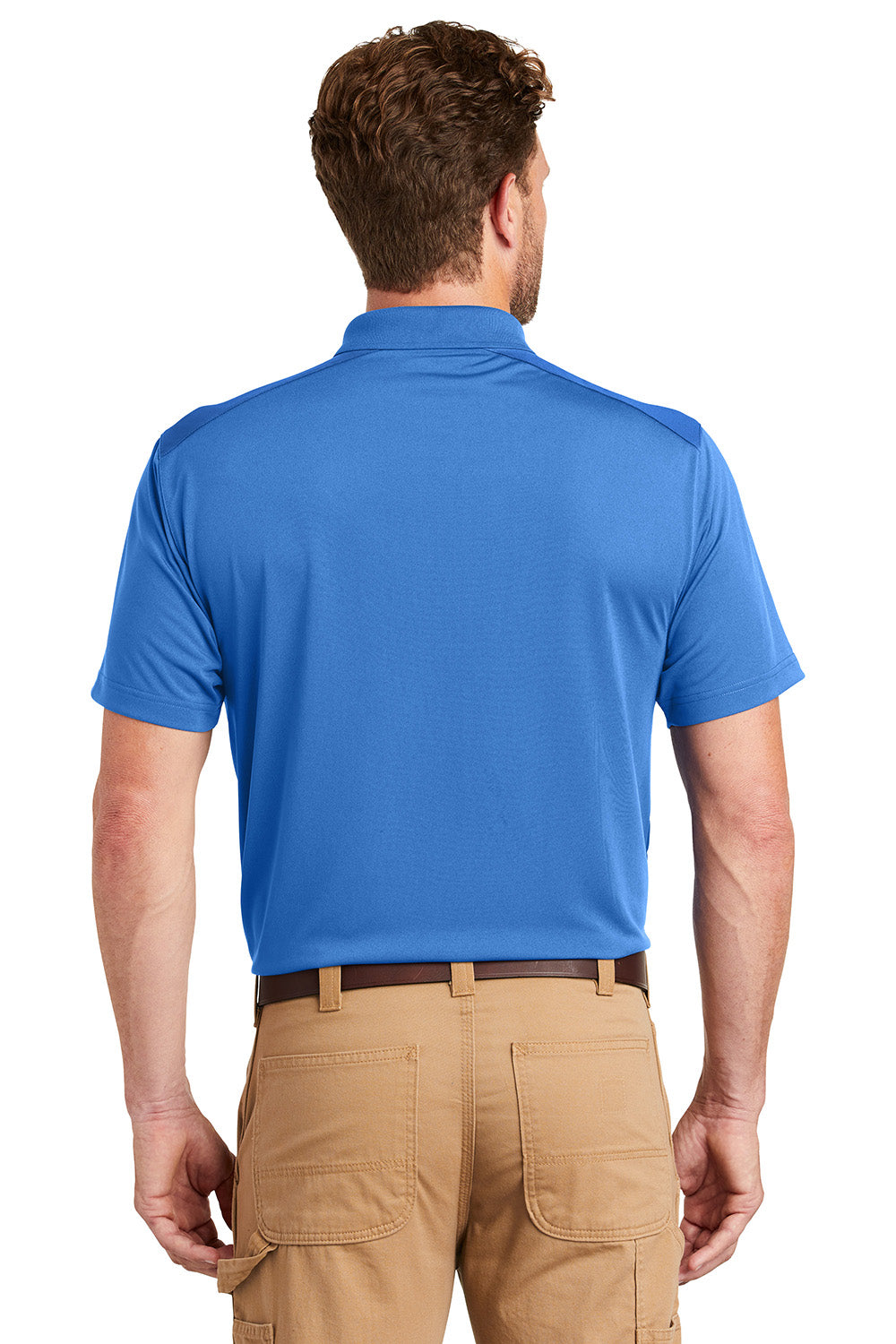 CornerStone CS418/TLCS418 Mens Select Moisture Wicking Short Sleeve Polo Shirt Lake Blue Model Back