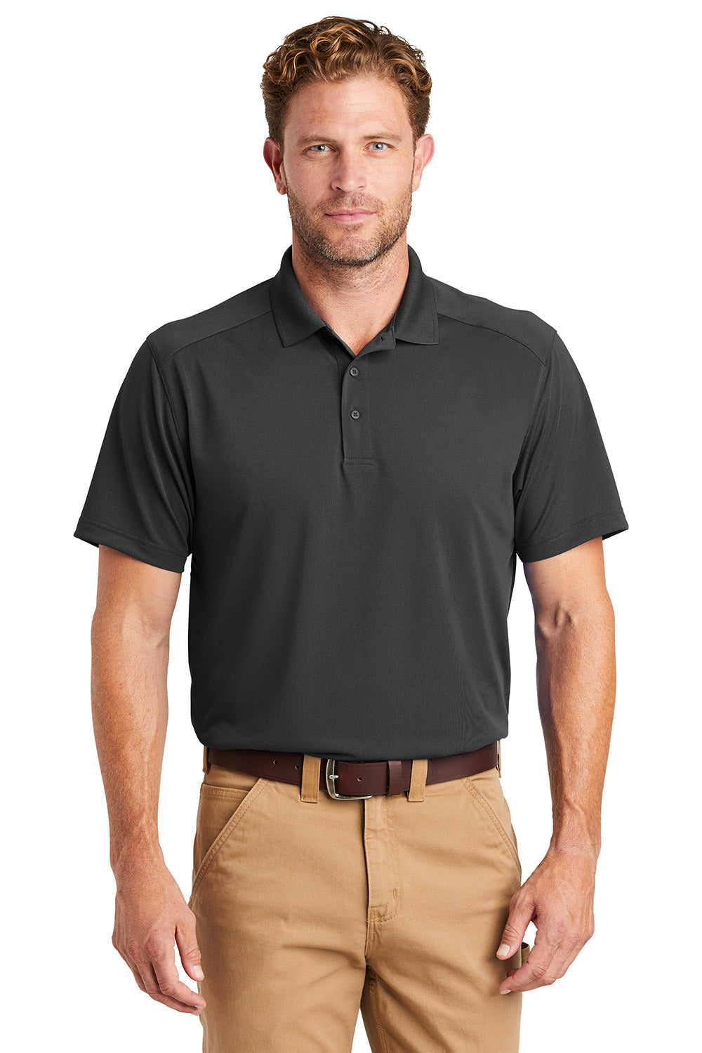 CornerStone CS418/TLCS418 Mens Select Moisture Wicking Short Sleeve Polo Shirt Charcoal Grey Model Front