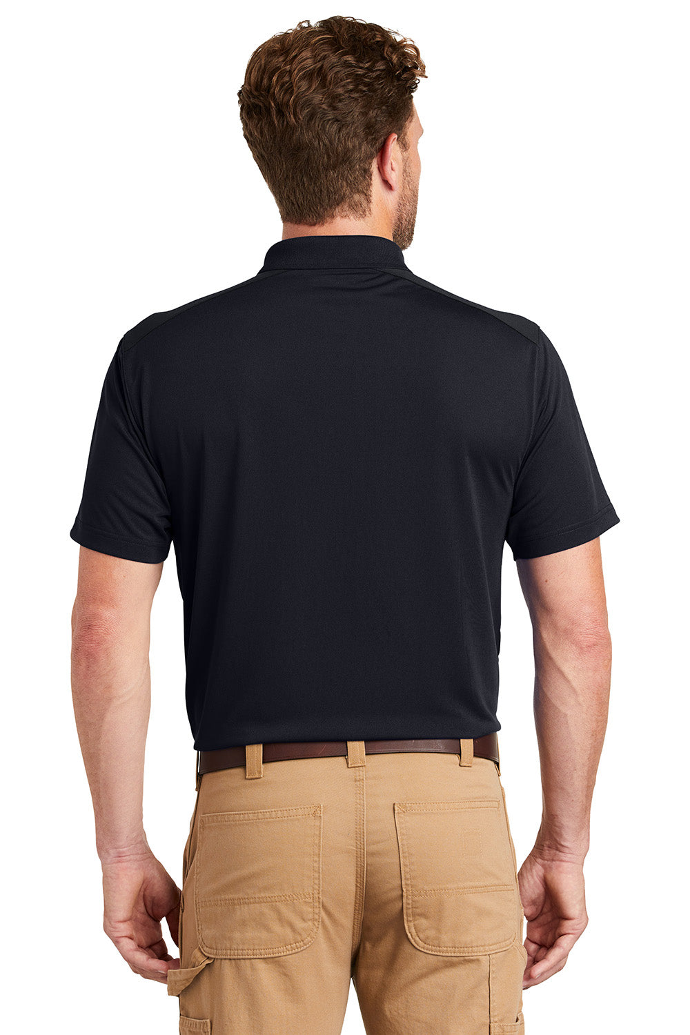 CornerStone CS418/TLCS418 Mens Select Moisture Wicking Short Sleeve Polo Shirt Dark Navy Blue Model Back