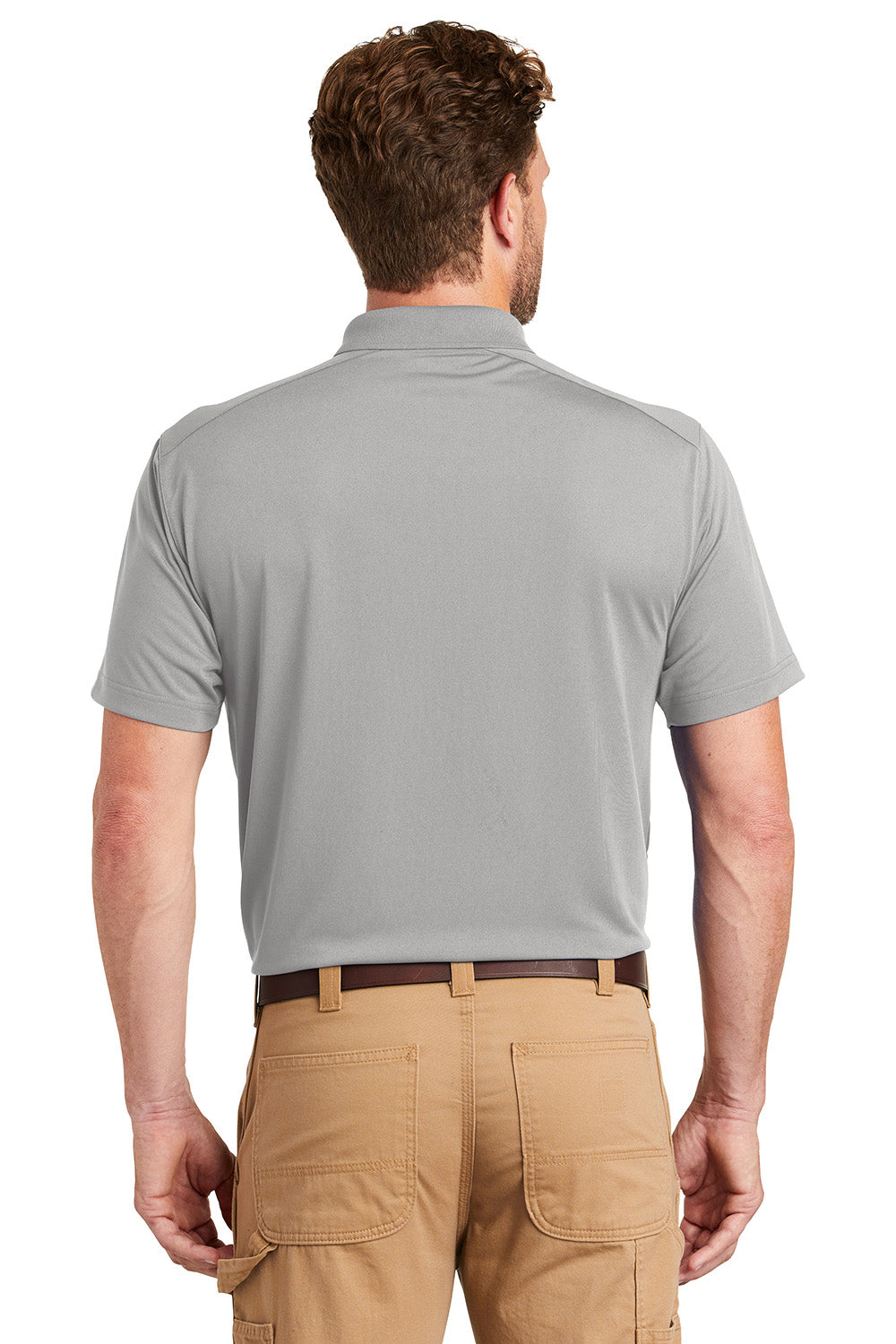 CornerStone CS418/TLCS418 Mens Select Moisture Wicking Short Sleeve Polo Shirt Light Grey Model Back