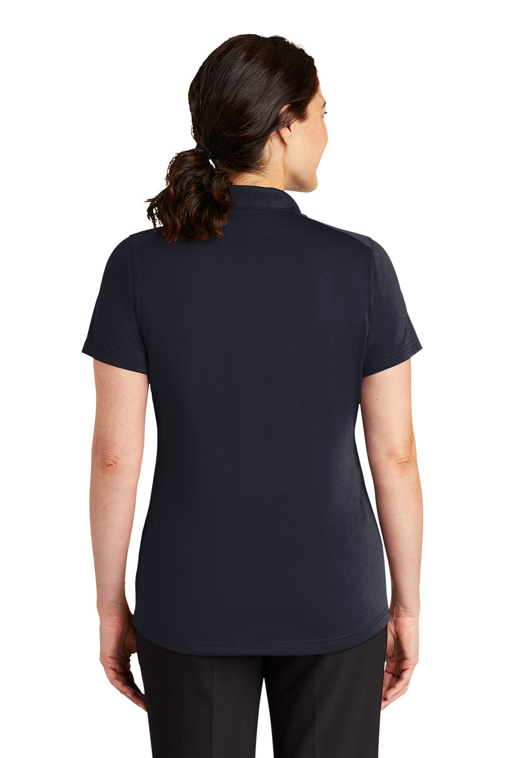 CornerStone CS419 Womens Select Moisture Wicking Short Sleeve Polo Shirt Dark Navy Blue Model Back