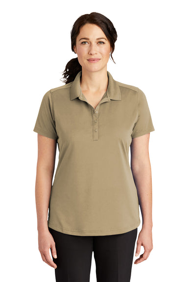 CornerStone CS419 Womens Select Moisture Wicking Short Sleeve Polo Shirt Tan Model Front