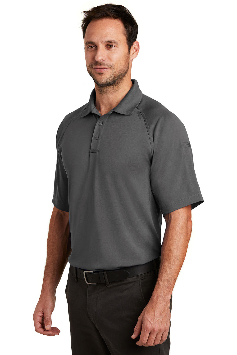 CornerStone CS420 Mens Select Tactical Moisture Wicking Short Sleeve Polo Shirt Charcoal Grey Model 3q