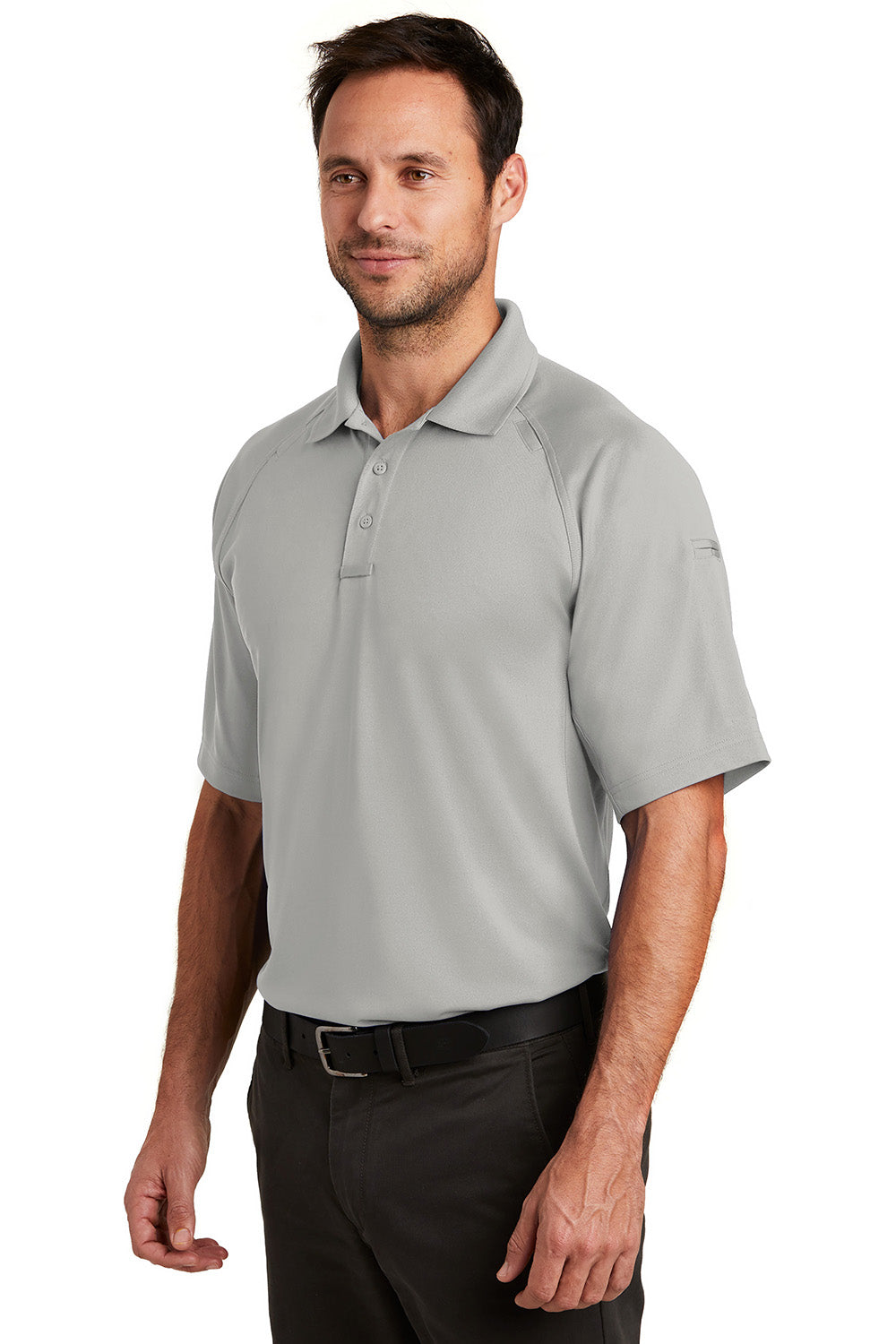 CornerStone CS420 Mens Select Tactical Moisture Wicking Short Sleeve Polo Shirt Light Grey Model 3q