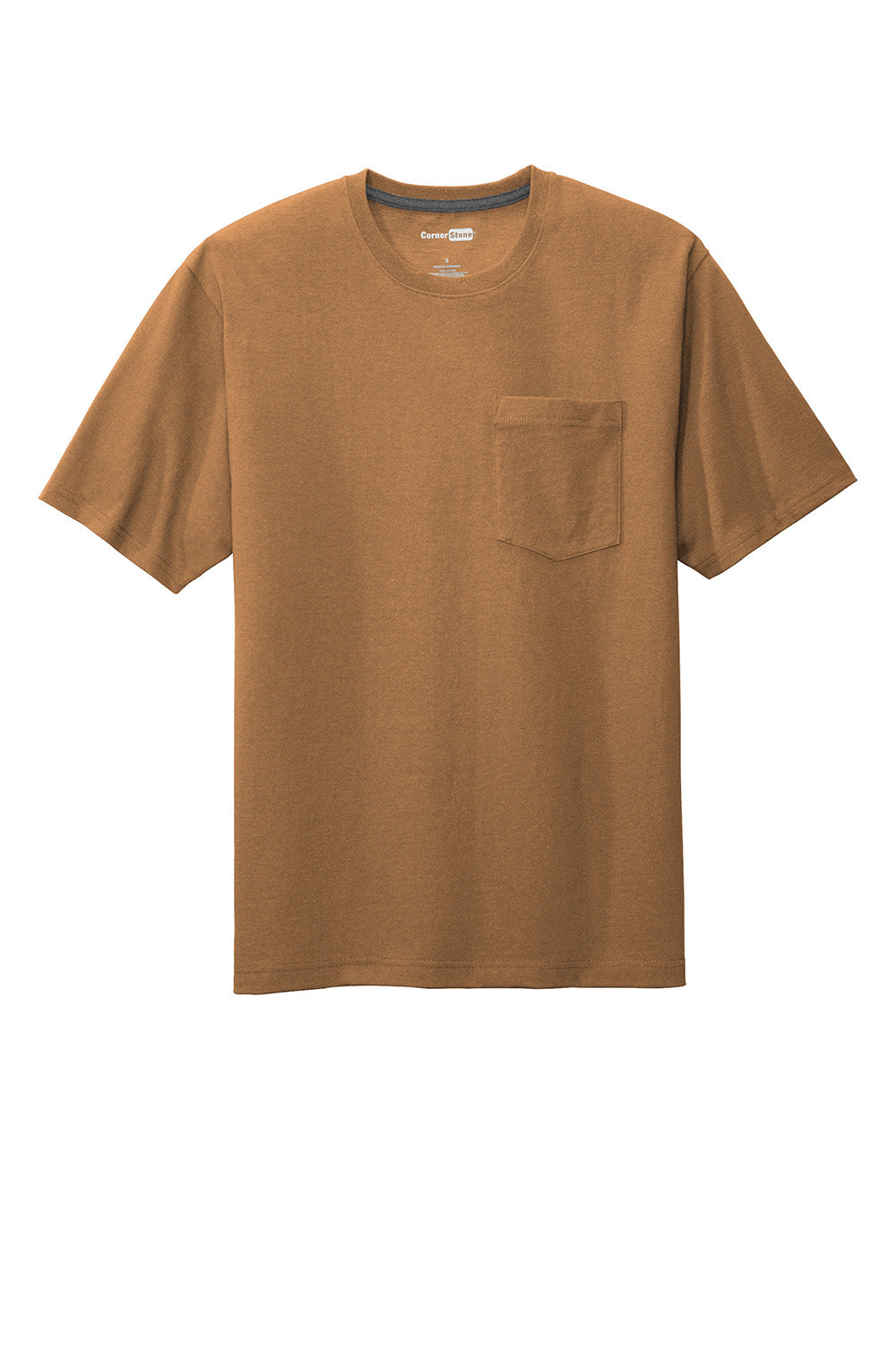 CornerStone CS430 Mens Short Sleeve Crewneck T-Shirt w/ Pocket Duck Brown Flat Front