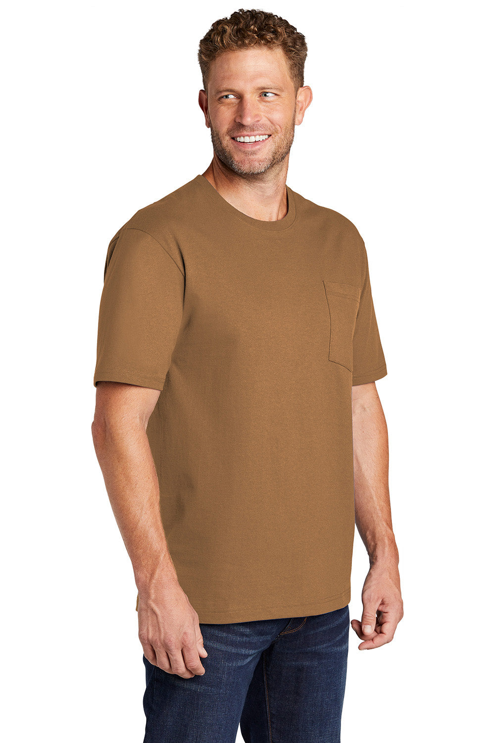 CornerStone CS430 Mens Short Sleeve Crewneck T-Shirt w/ Pocket Duck Brown Model 3q