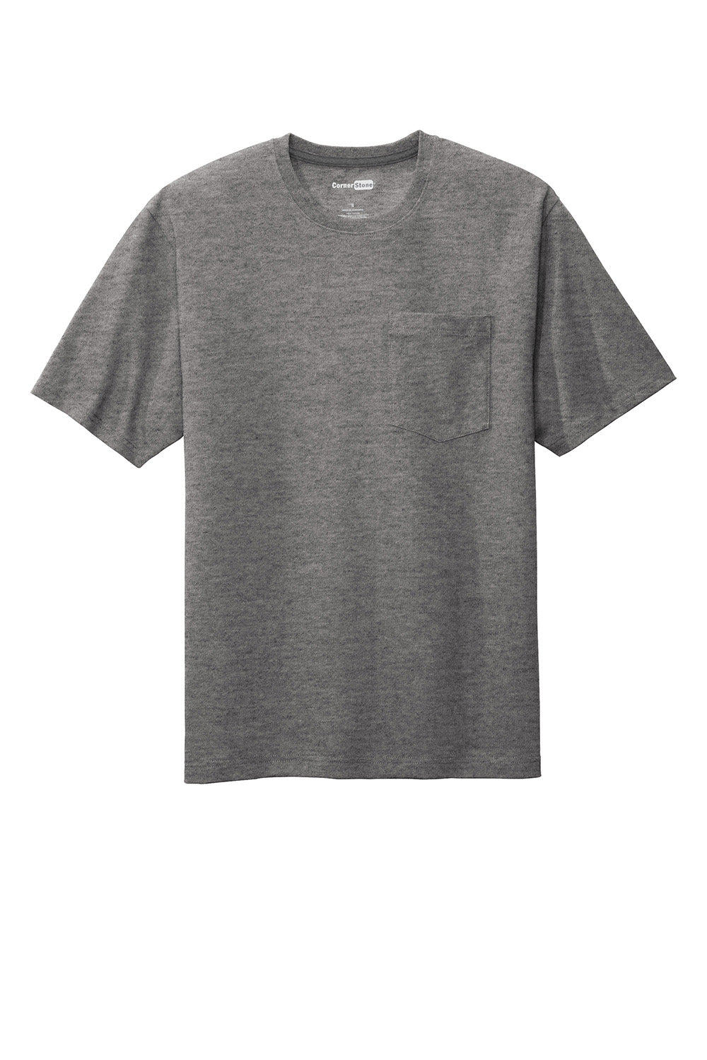 CornerStone CS430 Mens Short Sleeve Crewneck T-Shirt w/ Pocket Heather Charcoal Grey Flat Front