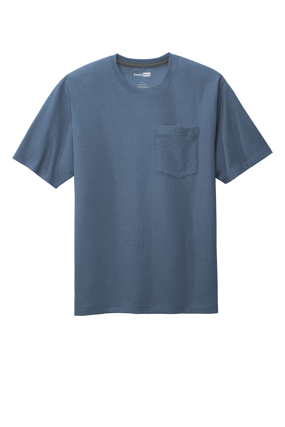 CornerStone CS430 Mens Short Sleeve Crewneck T-Shirt w/ Pocket Regatta Blue Flat Front