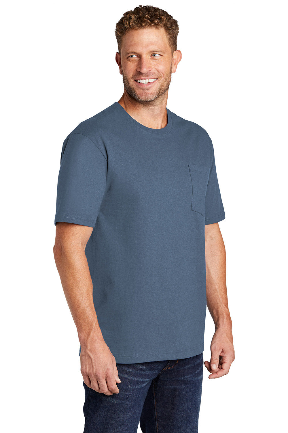 CornerStone CS430 Mens Short Sleeve Crewneck T-Shirt w/ Pocket Regatta Blue Model 3q