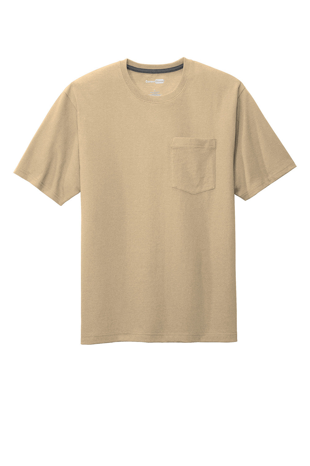 CornerStone CS430 Mens Short Sleeve Crewneck T-Shirt w/ Pocket Tan Flat Front