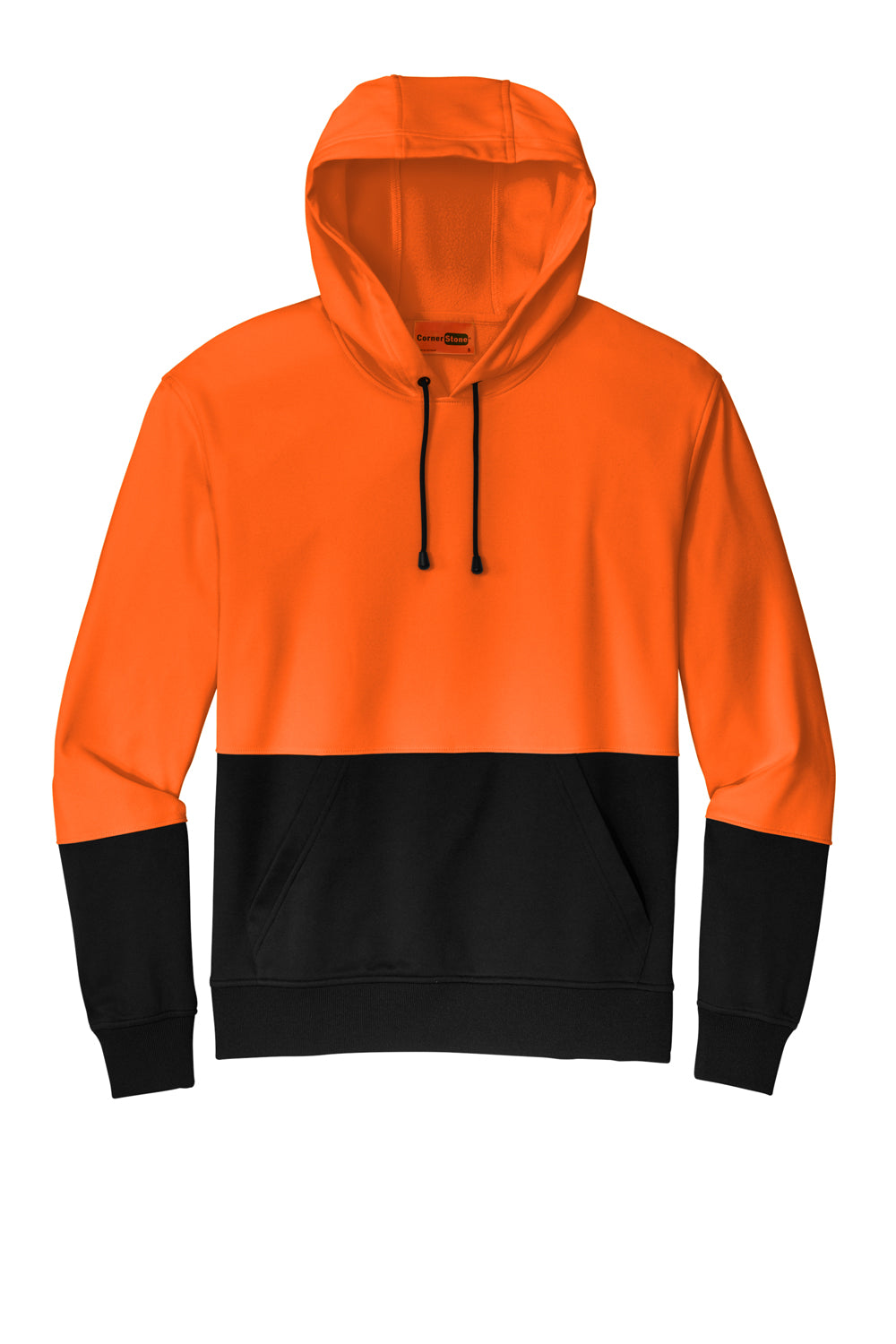 CornerStone CSF01 Mens Enhanced Visibility Moisture Wicking Fleece Hooded Sweatshirt Hoodie Safety Orange Flat Front