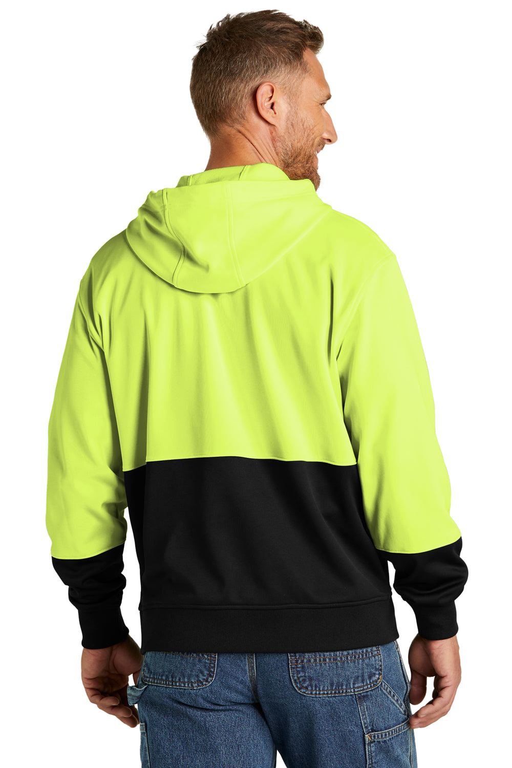 CornerStone CSF01 Mens Enhanced Visibility Moisture Wicking Fleece Hooded Sweatshirt Hoodie Safety Yellow Model Back