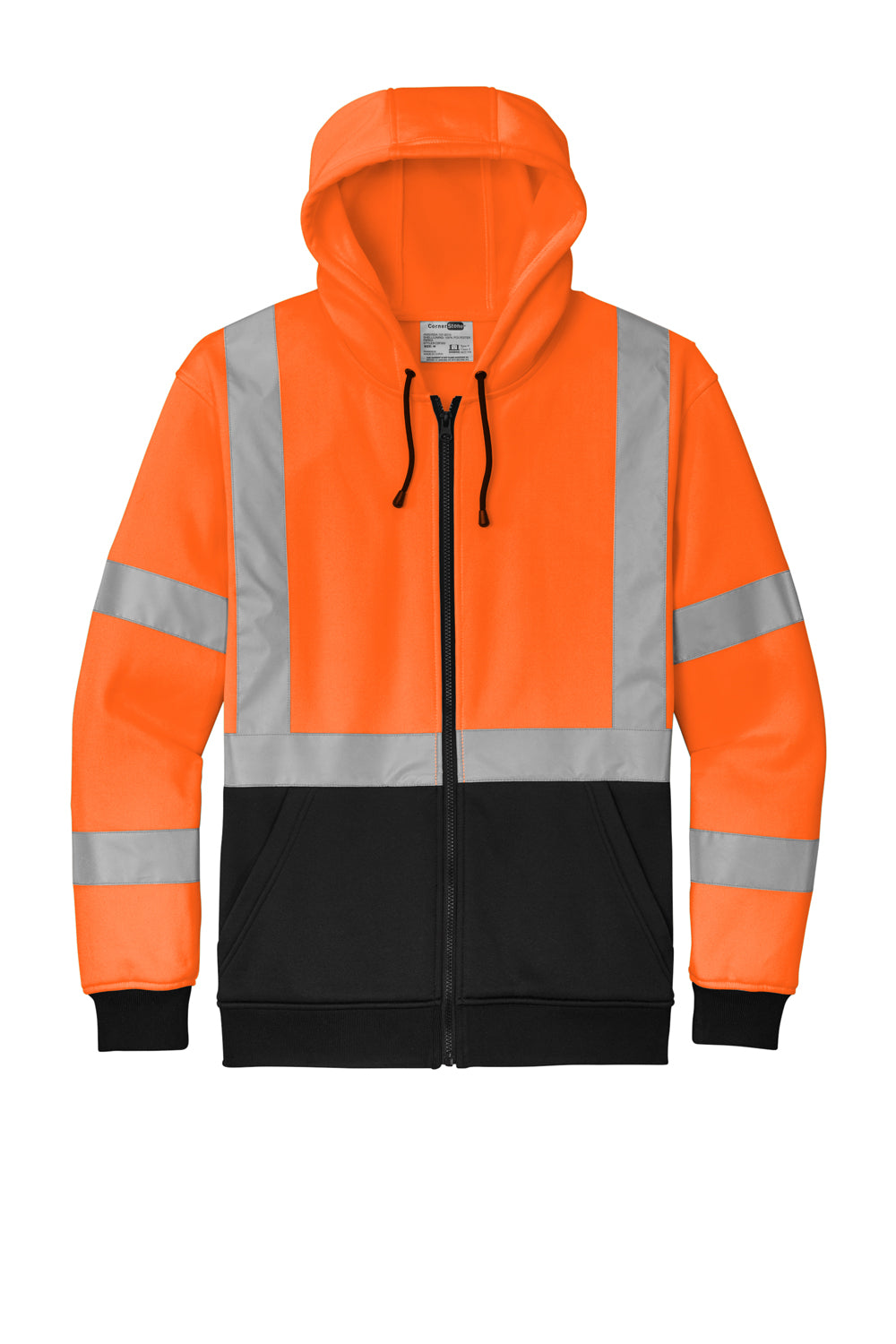 CornerStone CSF300 Mens Enhanced Visibility Fleece Full Zip Hooded Sweatshirt Hoodie Safety Orange Flat Front