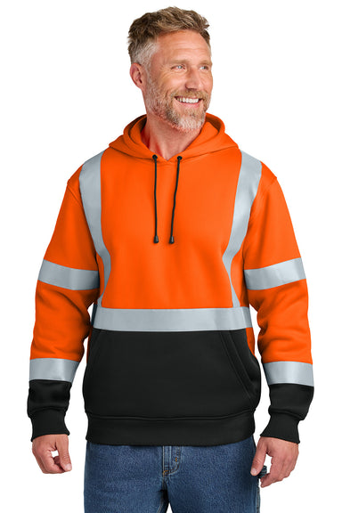 CornerStone CSF301 Mens ANSI 107 Class 3 Heavy Duty Fleece Hooded Sweatshirt Hoodie Safety Orange Model Front