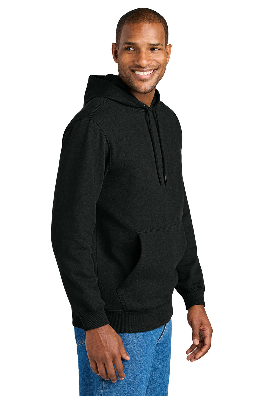 CornerStone CSF630 Mens Tough Fleece Hooded Sweatshirt Hoodie Black Model Side