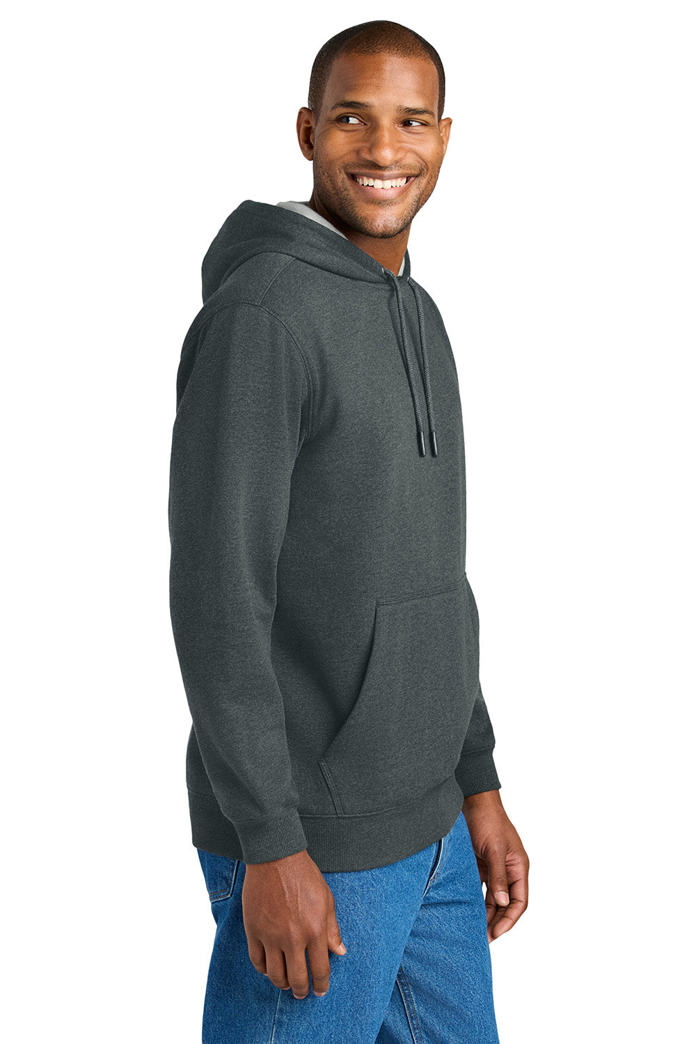 CornerStone CSF630 Mens Tough Fleece Hooded Sweatshirt Hoodie Heather Charcoal Grey Model Side