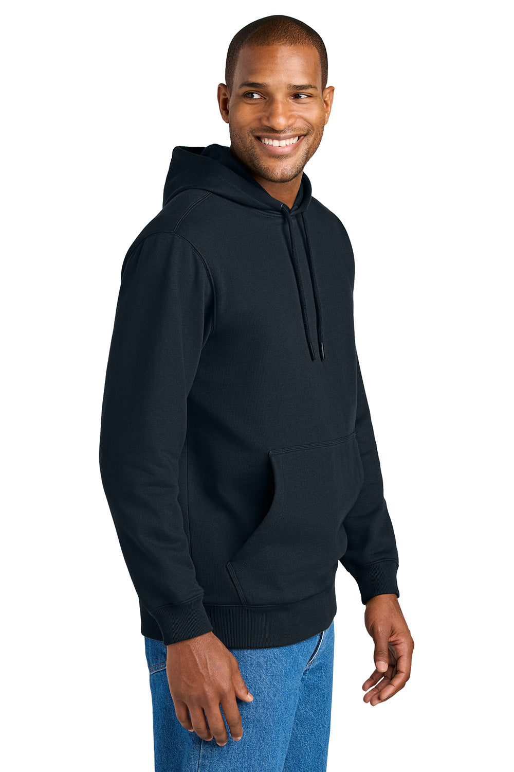 CornerStone CSF630 Mens Tough Fleece Hooded Sweatshirt Hoodie Navy Blue Model Side