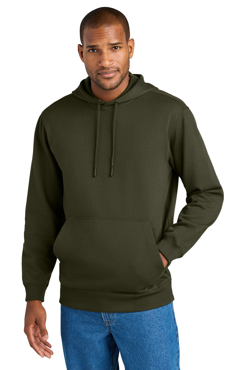 CornerStone CSF630 Mens Tough Fleece Hooded Sweatshirt Hoodie Tundra Green Model Front