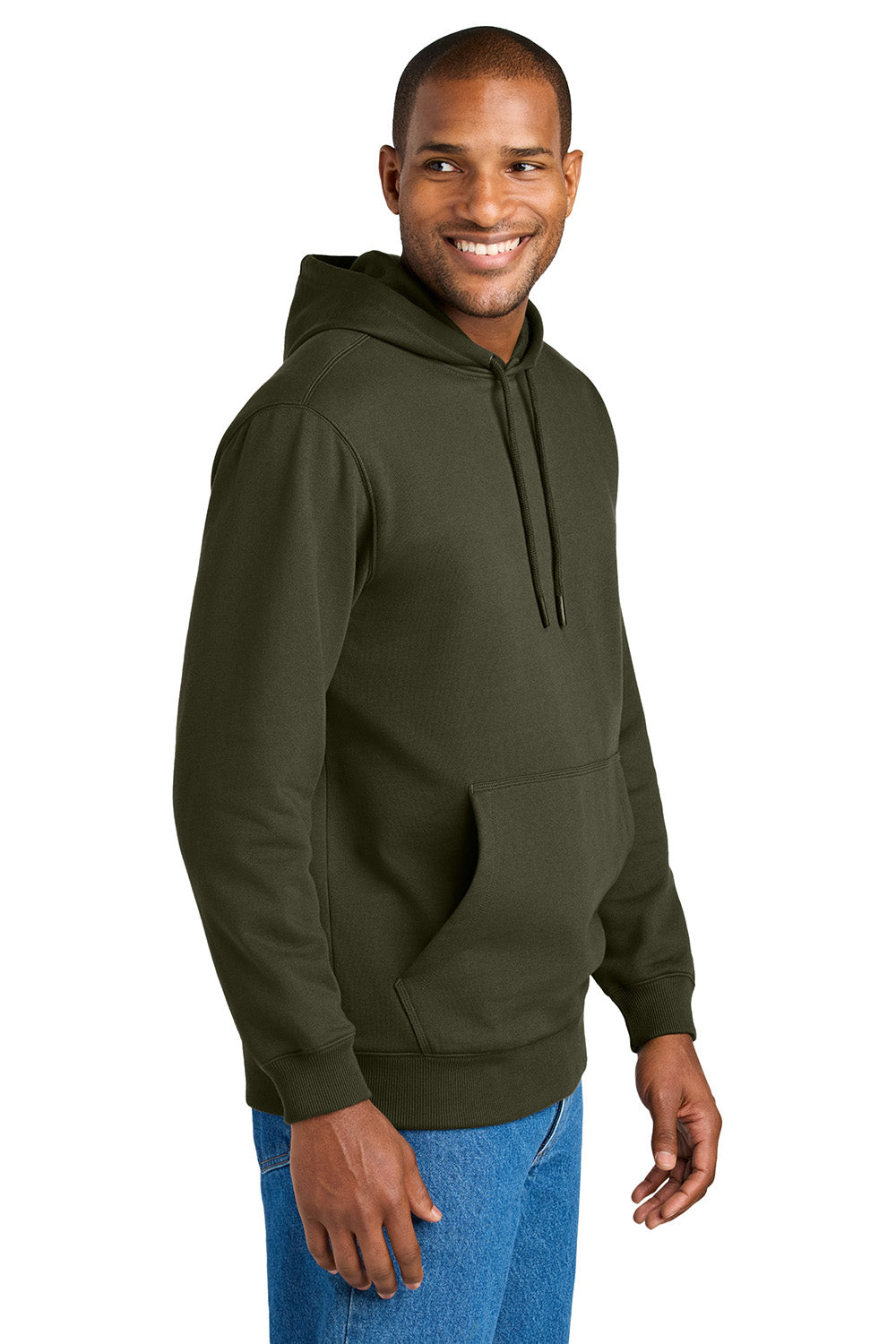 CornerStone CSF630 Mens Tough Fleece Hooded Sweatshirt Hoodie Tundra Green Model Side