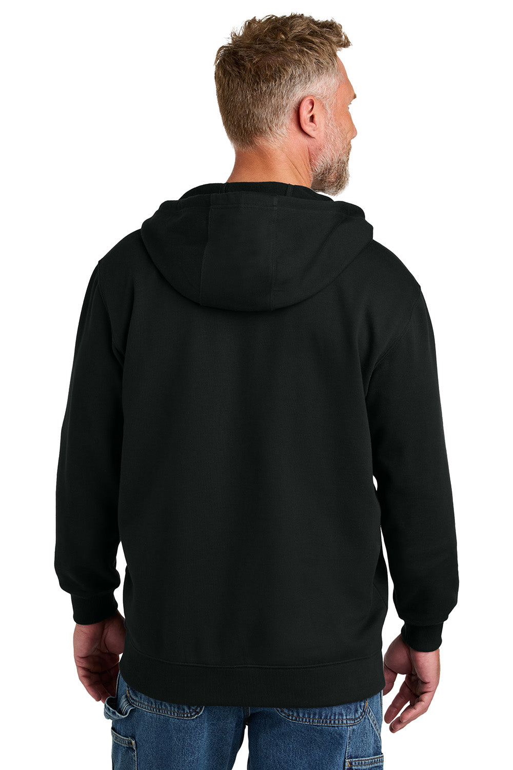 CornerStone CSF631 Mens Tough Fleece Full Zip Hooded Sweatshirt Hoodie Black Model Back