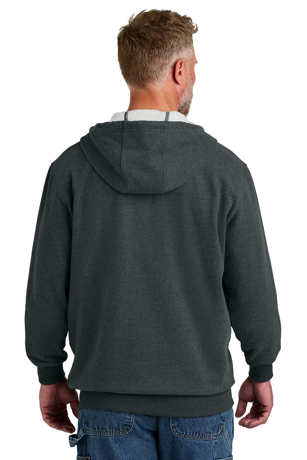 CornerStone CSF631 Mens Tough Fleece Full Zip Hooded Sweatshirt Hoodie Heather Charcoal Grey Model Back