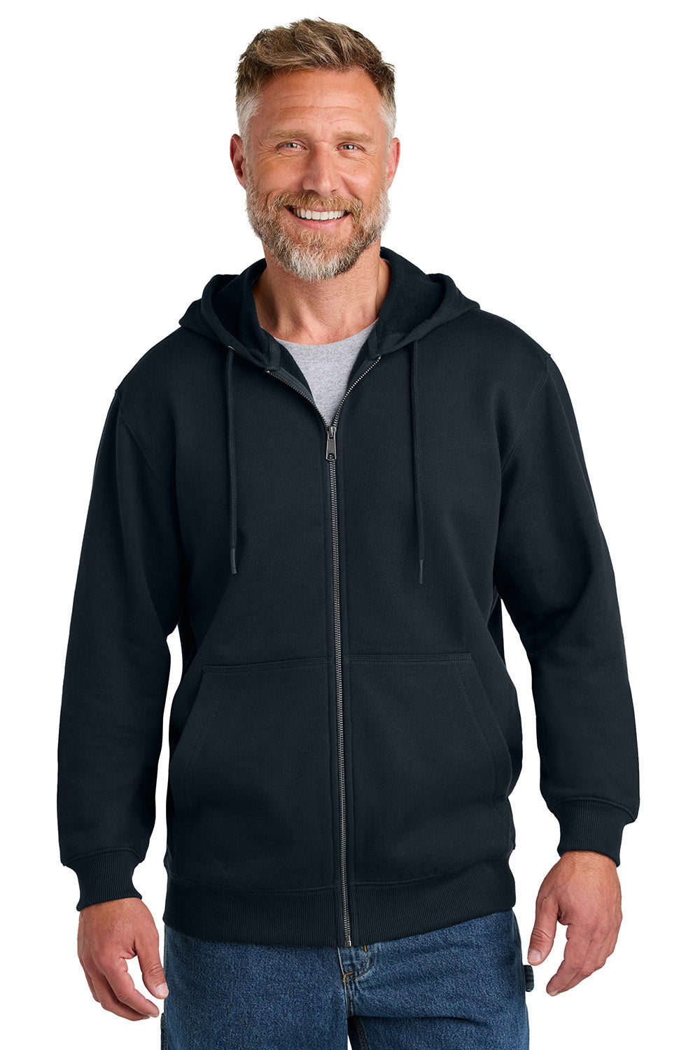 CornerStone CSF631 Mens Tough Fleece Full Zip Hooded Sweatshirt Hoodie Navy Blue Model Front