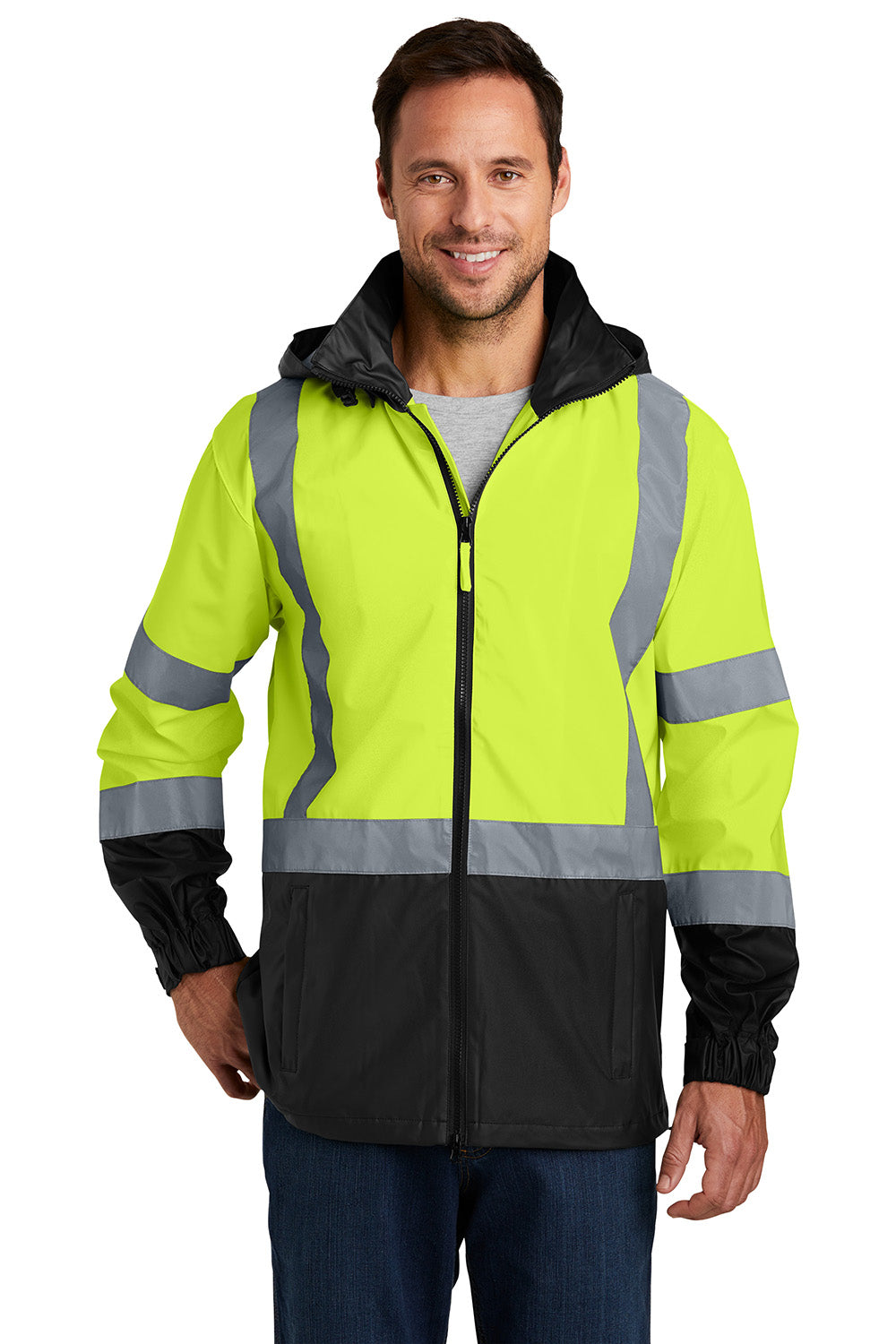 CornerStone CSJ25 Mens ANSI 107 Class 3 Water Resistant Full Zip Hooded Jacket Safety Yellow Model Front