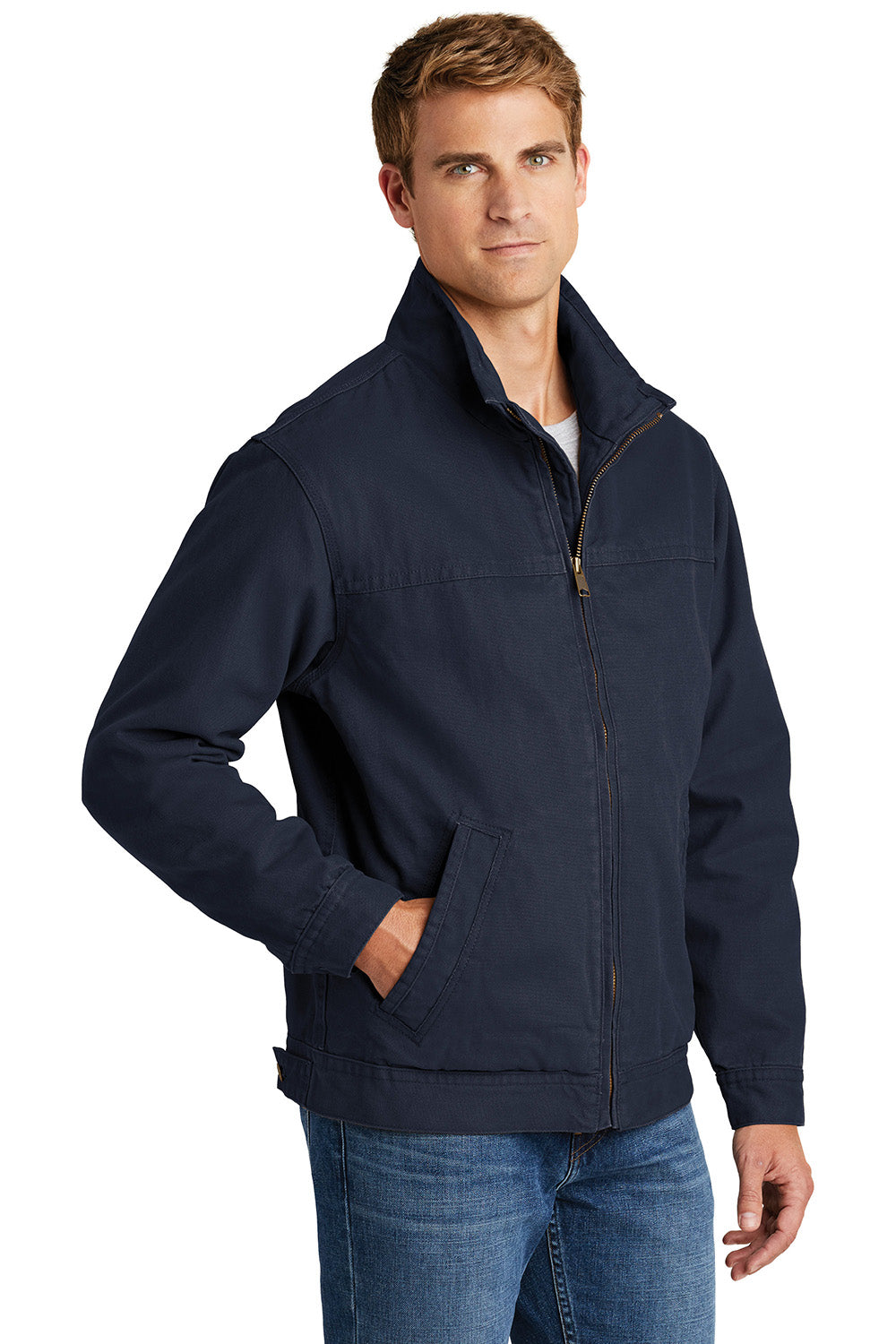 CornerStone CSJ40 Mens Duck Cloth Full Zip Jacket Navy Blue Model 3q